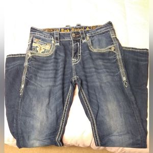 Men's blue rock revival jeans in great condition, sz 30 straight